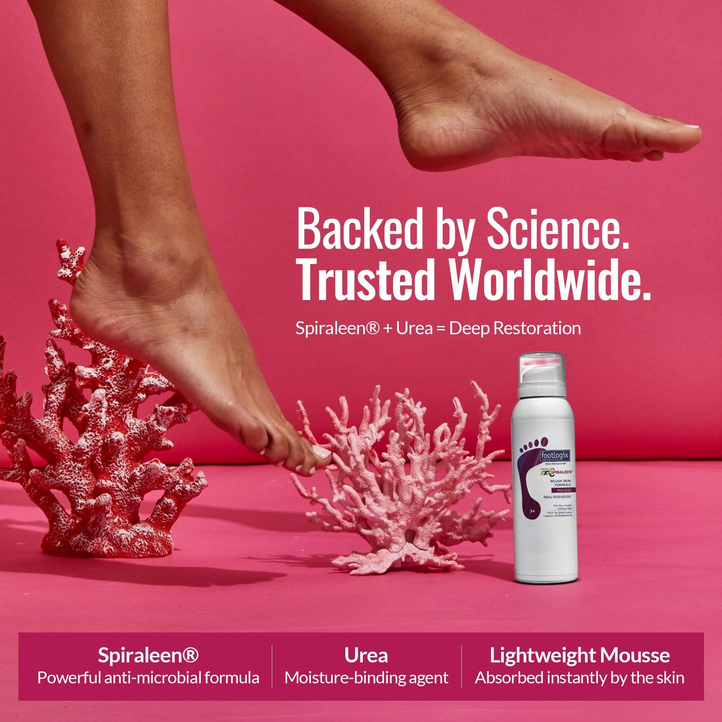 Maroon Footlogix Rough Skin Formula with Spiraleen - Mousse for Dry Cracked Heels and Feet, Foot Care for Men and Women, Dry Cracked Feet Treatment, 4.23oz