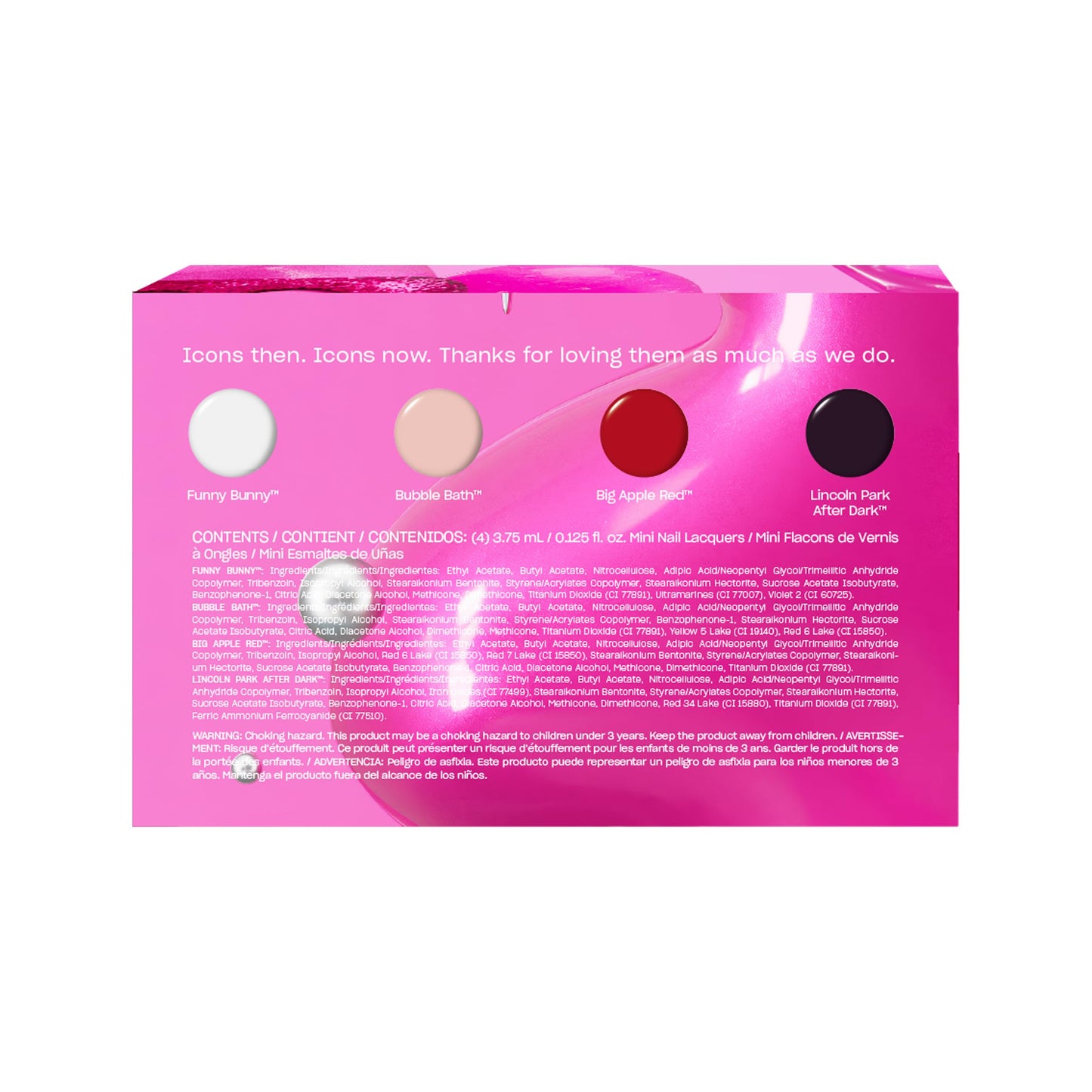 Hot Pink OPI Nail Lacquer Icons 45th Anniversary 4PC Mini Pack | 4 Crème Iconic Shades, Chip Resistant Nail Polish Gift Set | Funny Bunny, Bubble Bath, Big Apple Red, & Lincoln Park After Dark