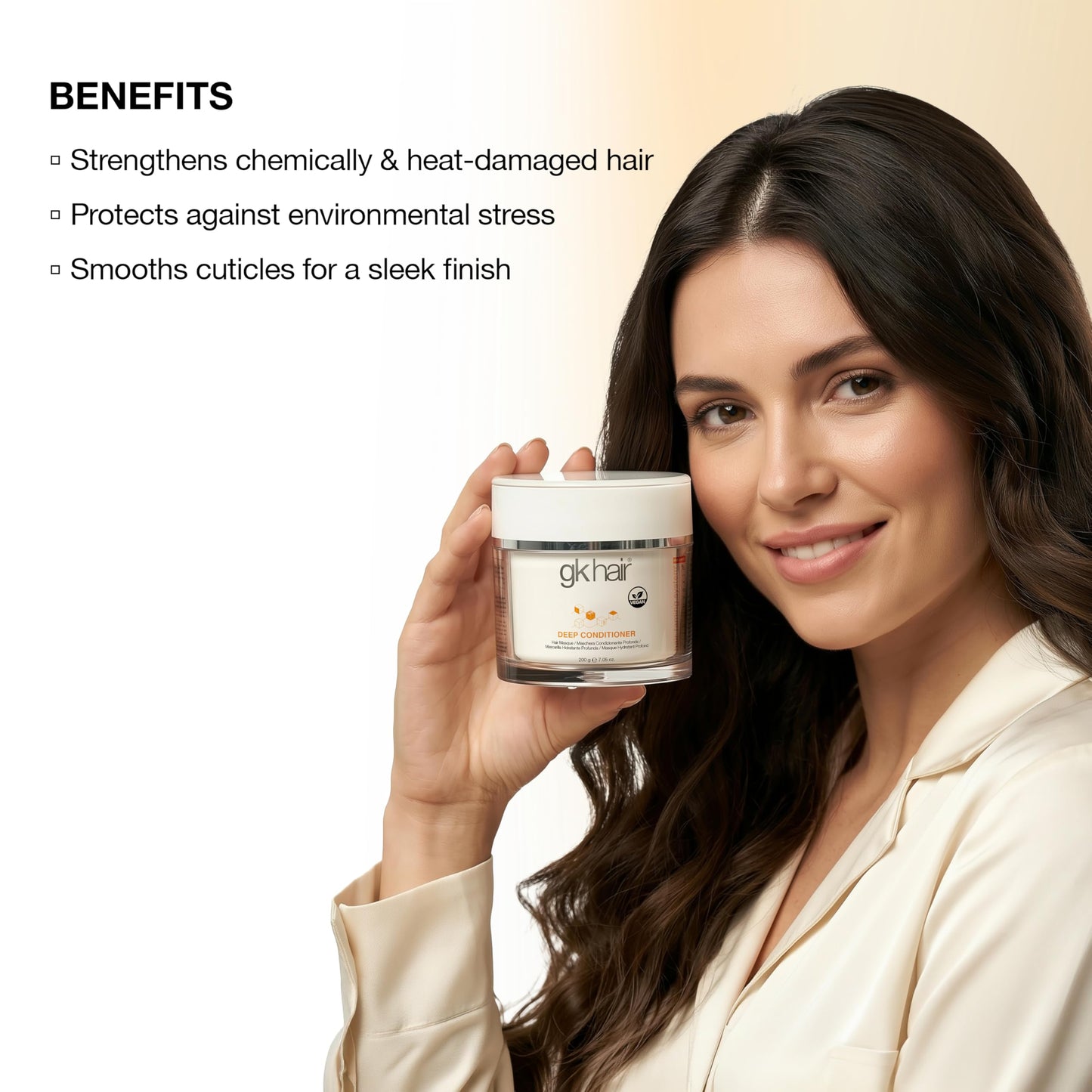 White Smoke GK HAIR Vegan Deep Conditioner Hair Masque 7.05 Oz – Jojoba Oil & Natural Grain Extracts Repair & Hydrating Hair Mask Strengthens Chemically Treated Hair Smooths Cuticles Revitalizing Treatment