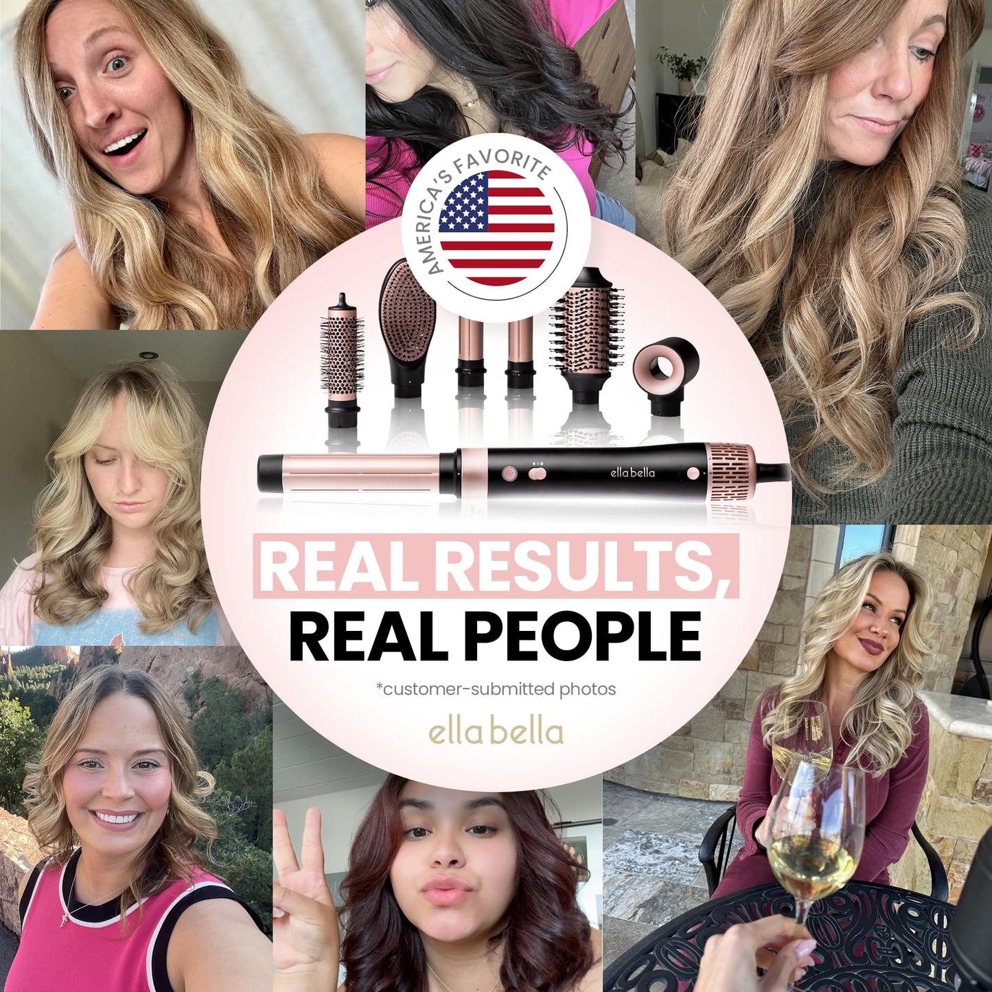 White Smoke ELLA BELLA® 6 in 1 Professional Hot Air Styler • Powerful Hair Dryer & Straightener Set • Styling Without Heat Damage • Fast Drying Curling Volumizing Straightening • Includes Protective Travel Case