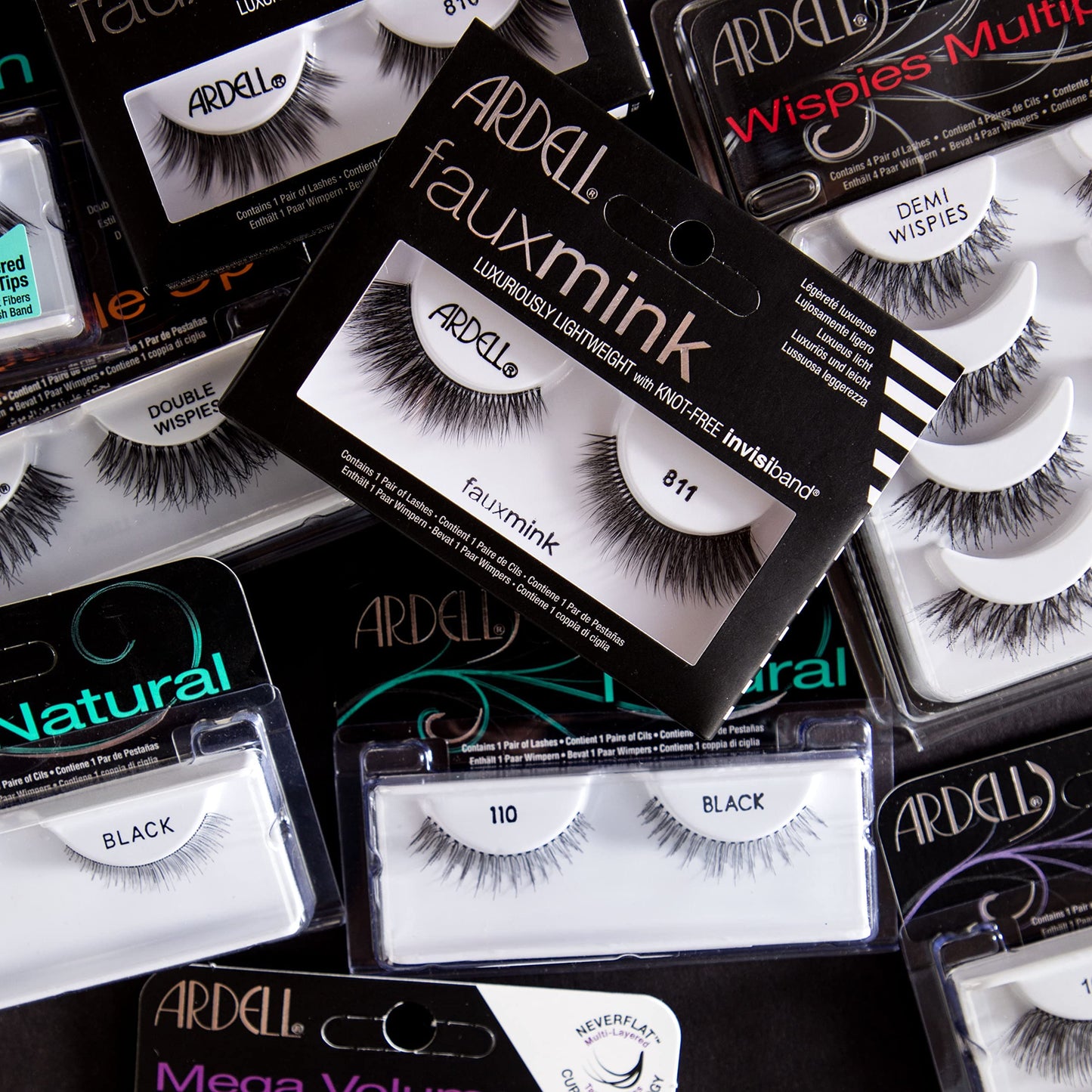 Black Ardell Faux Mink 811 Black False Lashes, Lightweight with Invisiband, 4 Pairs