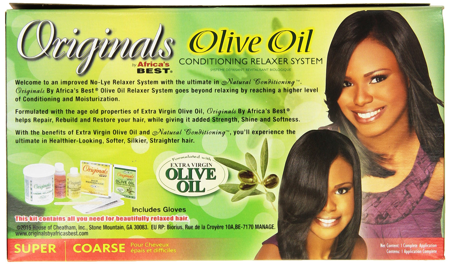 Dark Khaki Originals by Africa's Best Olive Oil Hair Relaxer Kit, No lye Super / Coarse System, Conditions and Moisturizes For Healthier Looking, Softer, Silkier, Straighter Hair