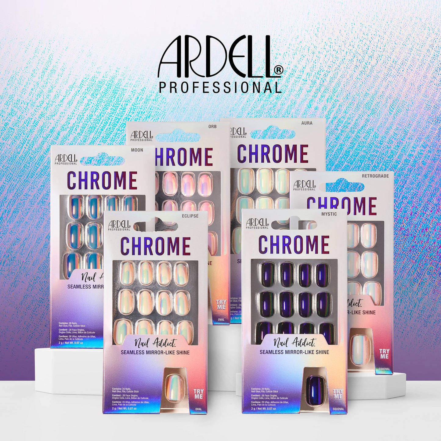 Lavender Ardell Nail Addict Chrome Press on Nails - Orb, Short Round Shape, All-in-One, Nail Kit, 1-Pack