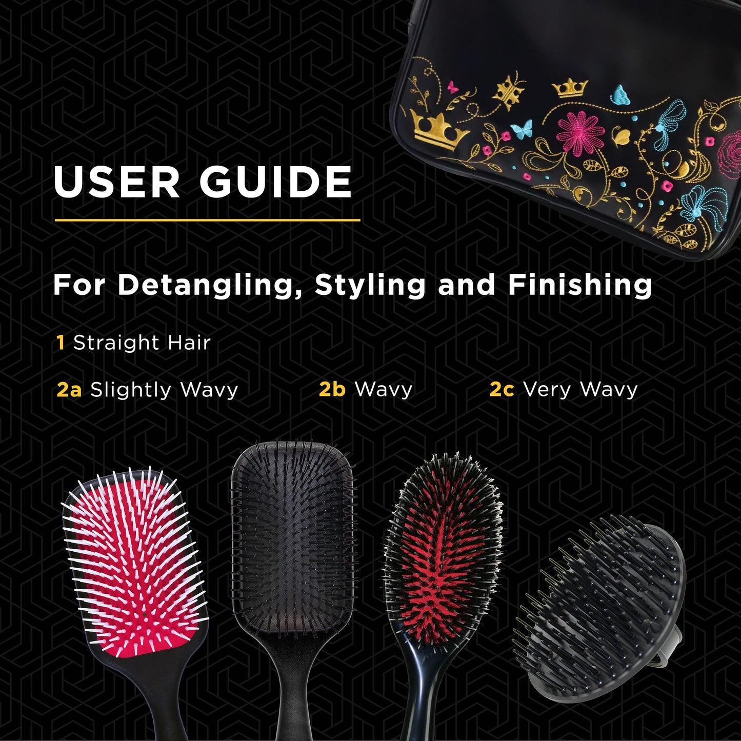 Black Denman Signature Styling Set - the ultimate hair brush gift set for detangling, styling and smoothing hair