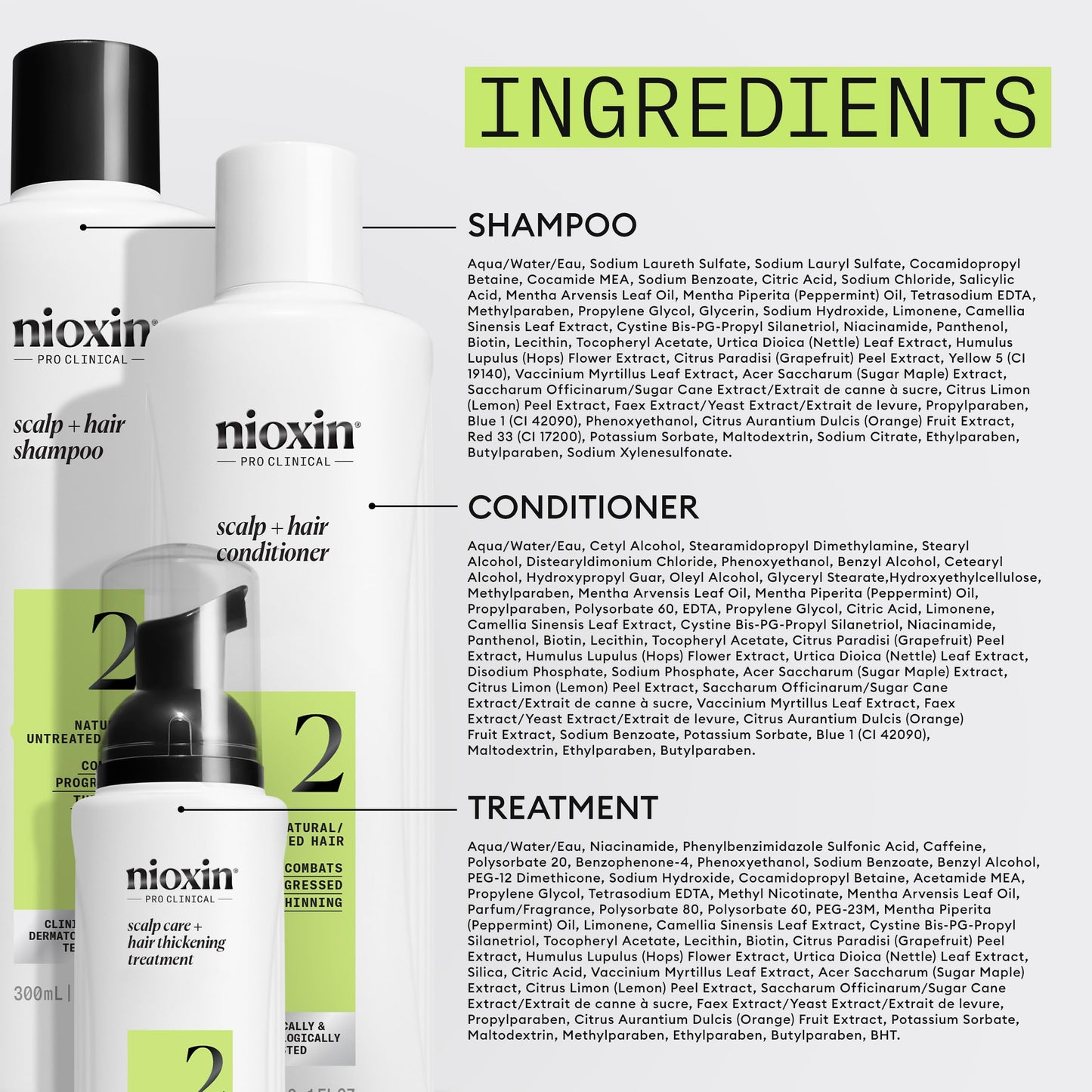 Gray Nioxin Scalp + Hair Thickening System 2 | For Natural Hair with Progressed Thinning | Boost Hair Density with Niacinamide & Biotin | Trial Size | 1 Month Supply