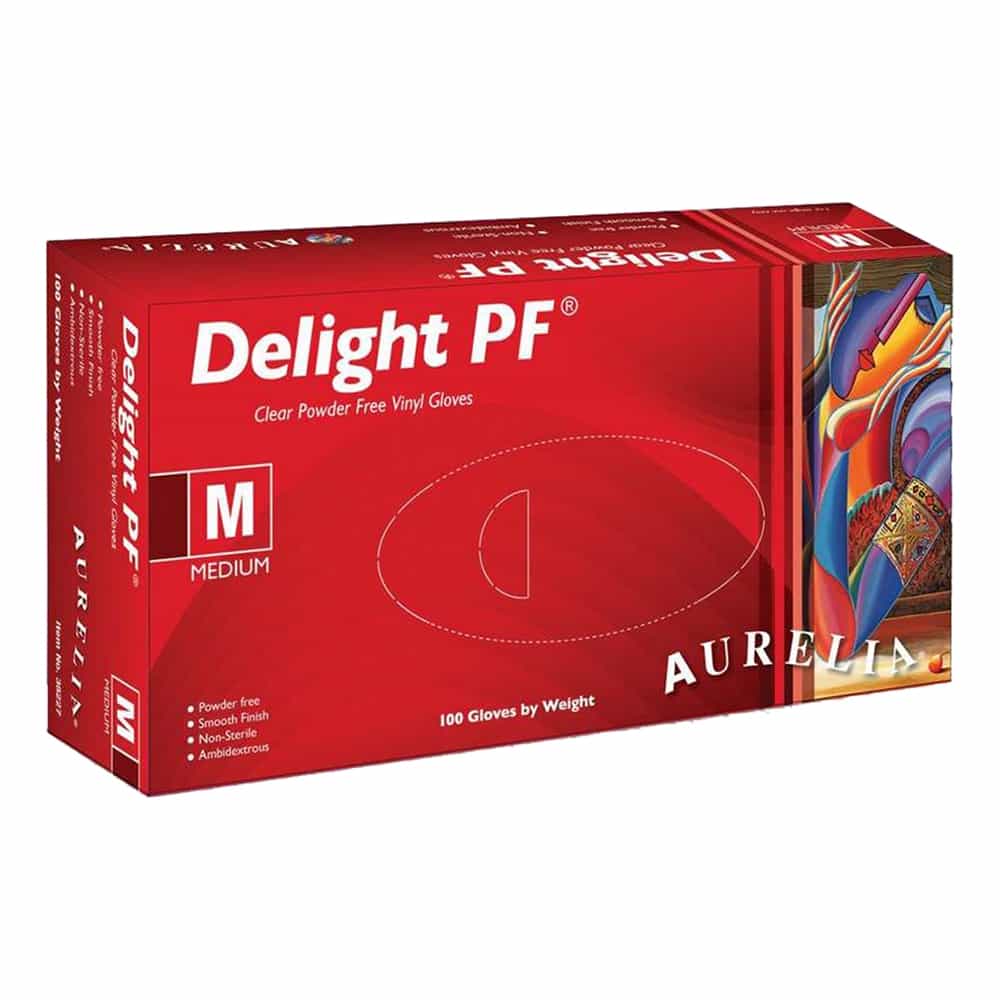 Firebrick Aurelia Delight PF Vinyl Powder-Free Gloves 100PK MED 38227