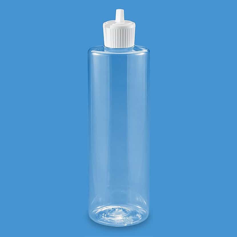 Cornflower Blue Clear Cylinder Bottles - 16 oz, Flip Top Cap 00620