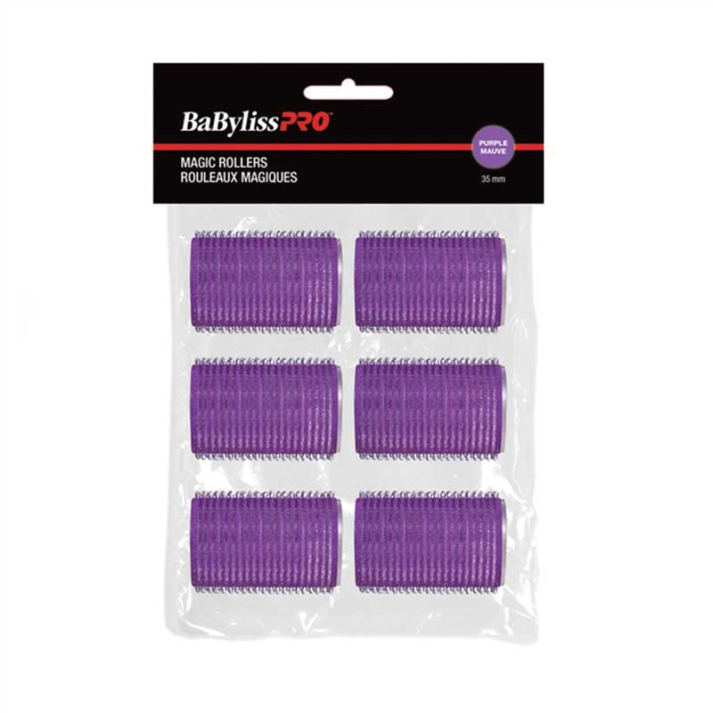 Black BaBylissPRO Velcro Rollers Purple 35mm 6/bag
