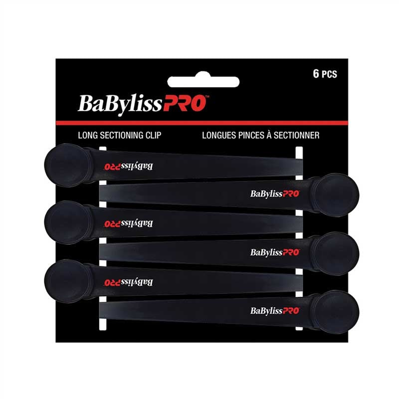 Black BaBylissPRO Long Sectioning Clips 6/pc