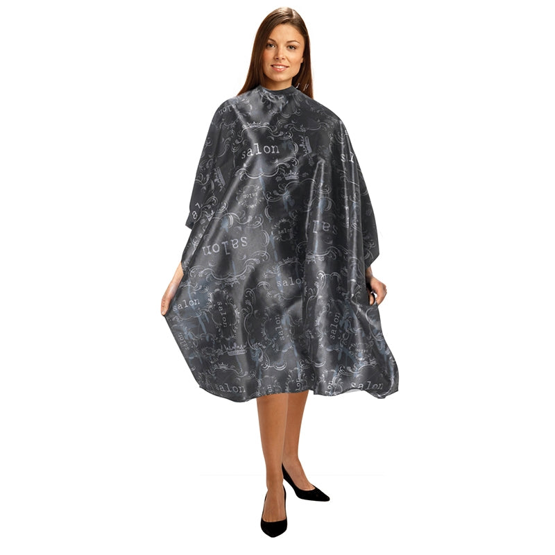 White Smoke BaBylissPRO Cutting Cape Blk/Grey Polysatin Snaps