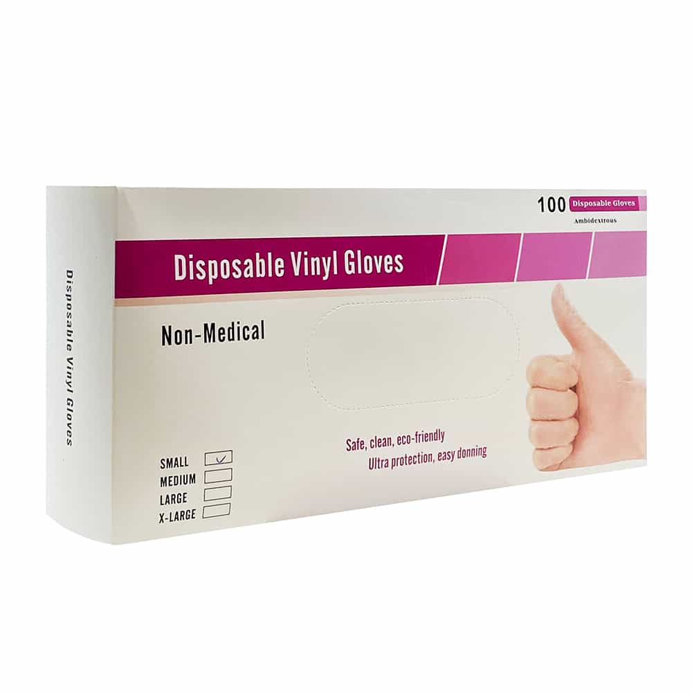 Light Gray Disposable Vinyl Gloves PF Non-Medical Clear 100pcs Small