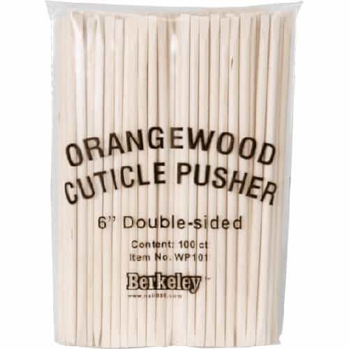 Light Gray Orange Wood Cuticle Pusher 6" Double-sided 100ct WP101