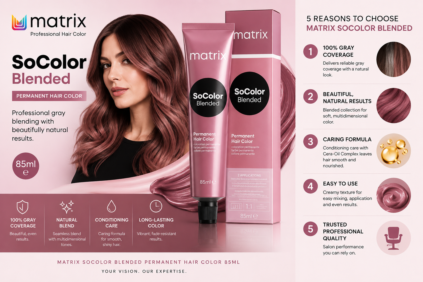 Misty Rose Matrix SoColor Blended Permanent Hair Color 85ml