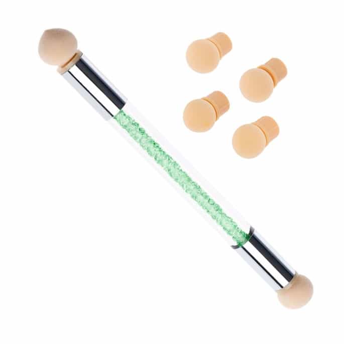 White Smoke Nail Art Brush W/4 Replaceable Sponge Db Head Green B3029SS