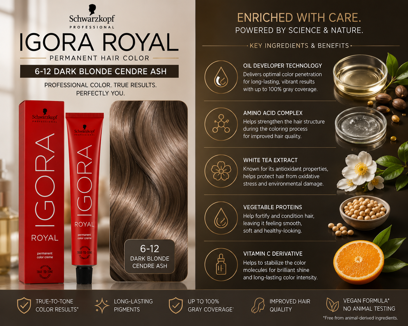 Dark Slate Gray Schwarzkopf Igora Royal Permanent Hair Color - 6-12 Dark Blonde Cendre Ash