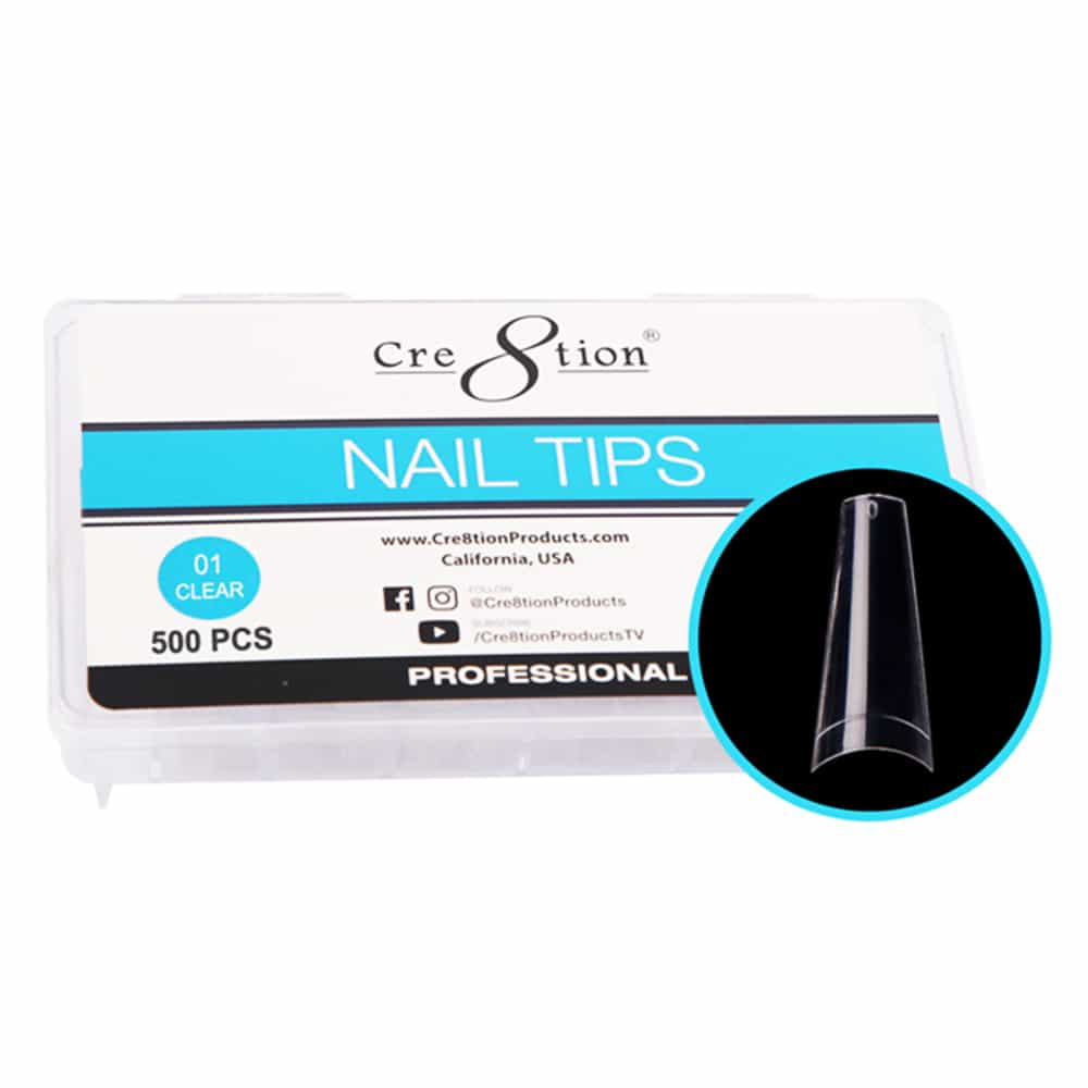 White Smoke Cre8tion Nail Tips 500pcs 01 Clear Coffin 15129