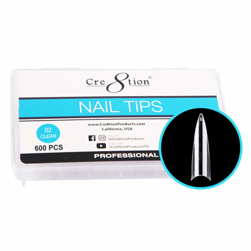 White Smoke Cre8tion Nail Tips 600pcs 02 Clear Long Stellito 15131