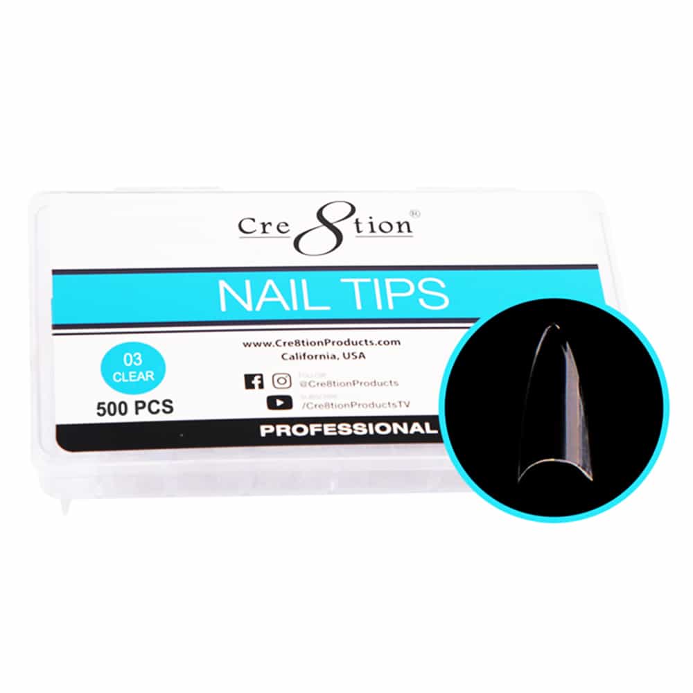 White Smoke Cre8tion Nail Tips 500pcs 03 Clear Short Stellito 15133