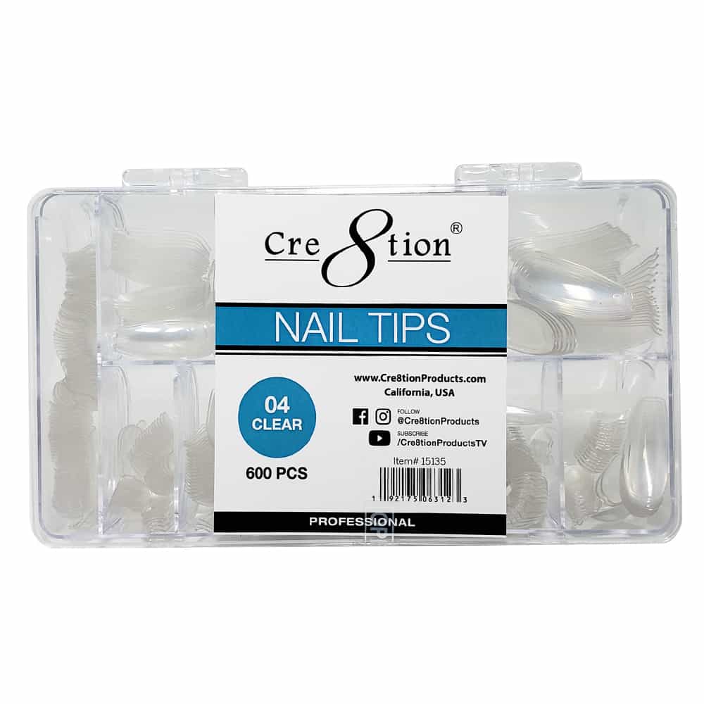 Light Gray Cre8tion Nail Tips 600pcs 04 Clear Short Almond 15135