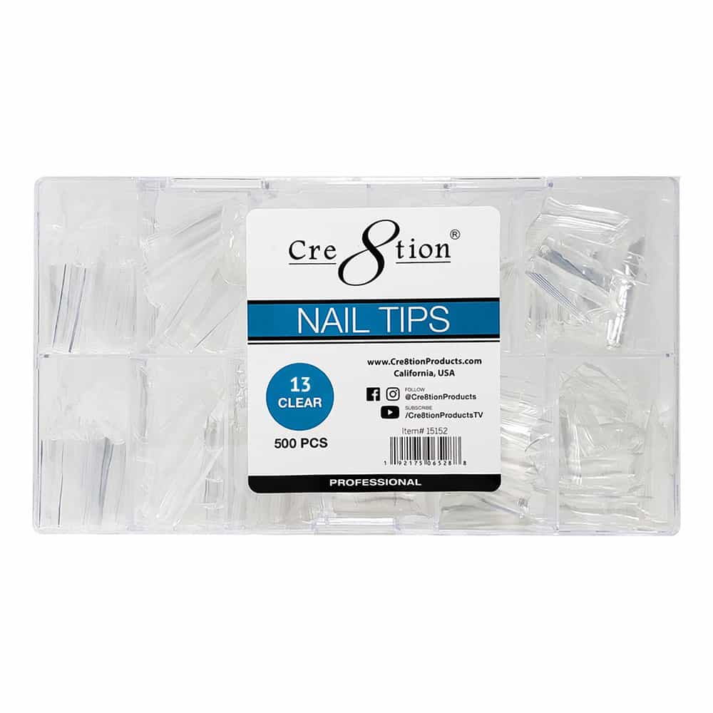 Light Gray Cre8tion Nail Tips 500pcs 13 Clear Extra Long Straight 15207