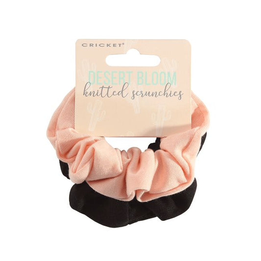 White Smoke Cricket Desert Bloom Knitted Scrunchies - Apricot & Black