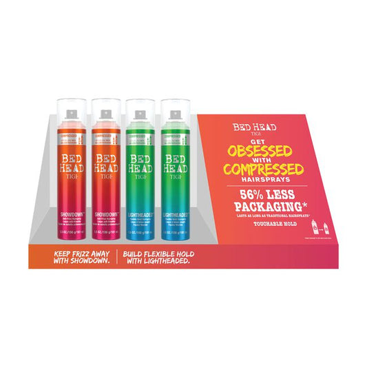 White Smoke TIGI Bed Head Showdown & Lightheaded Compressed Hairspray Display
