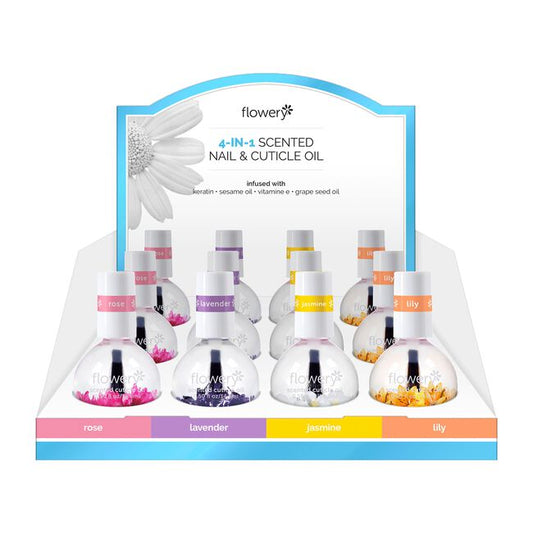 White Smoke Flowery Beauty Products 4-in-1 Scented Cuticle Oil Display