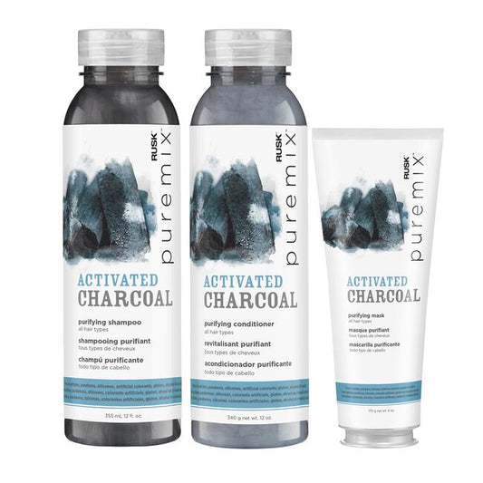 White Smoke Rusk PureMix Activated Charcoal Shampoo, Conditioner, Mask