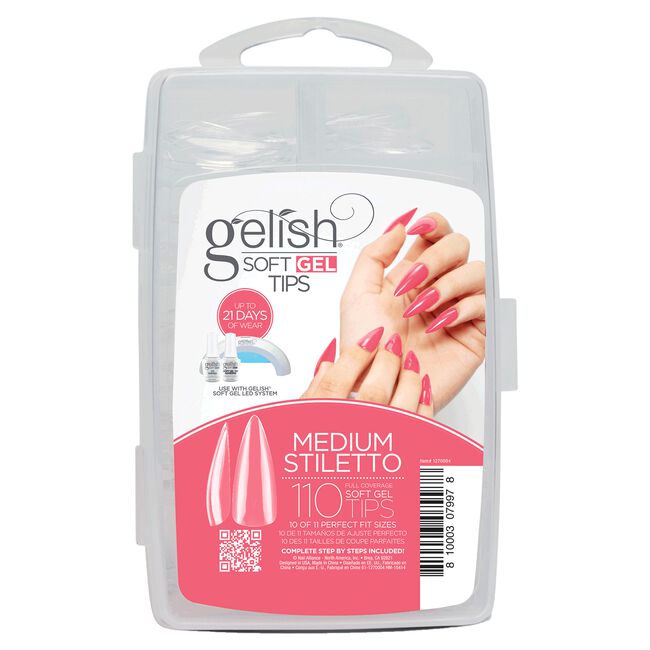 White Smoke Gelish Medium Stiletto Soft Gel Tips
