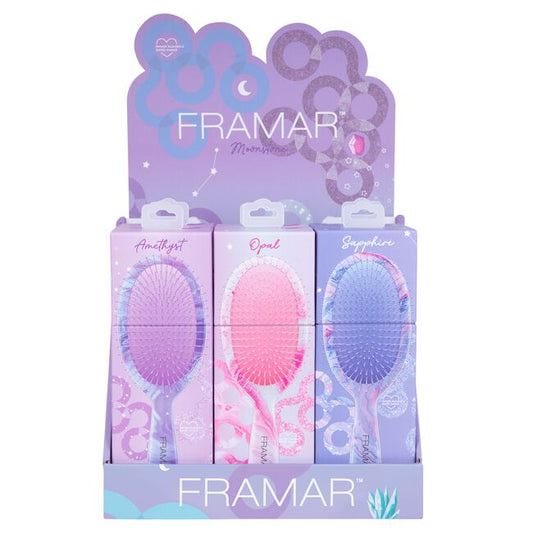 White Smoke Framar Moonstone Detangle Brush Display