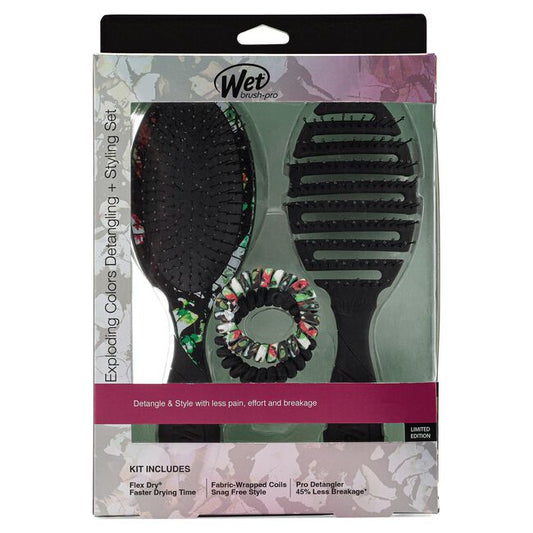 Black Wet Brush Exploding Colors Detangling & Styling Set