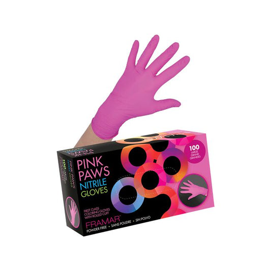 White Smoke Framar Pink Paws Nitrile Gloves - Large 100 Count