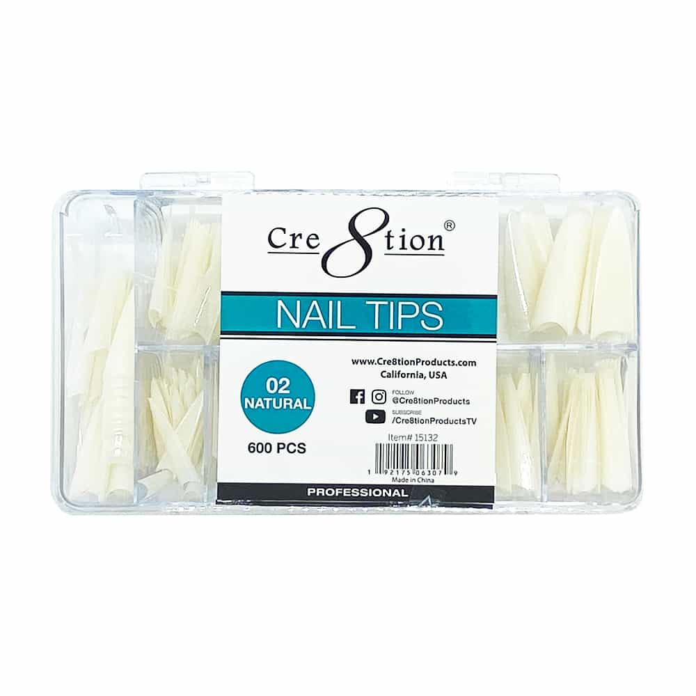 White Smoke Cre8tion Nail Tips 600pcs 02 Natural Long Stiletto 15132