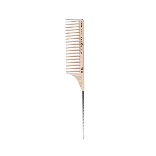 White Smoke Cricket Silkomb Pro-55 Wide Toothed Metal Rattail Comb