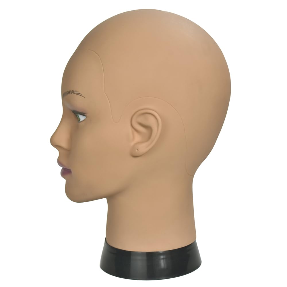 White Smoke CAZSYSDD Bald Mannequin Head Beige Female Professional Cosmetology Manikin Doll head for Wigs Making Wig Display Hat Display Glasses Display with Free Clamp (Afro)