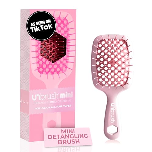 Cepillo desenredante FHI Heat UNbrush Mini para un cepillado sin dolor en todo tipo de cabello húmedo o seco: cerdas antiestáticas Duoflex duraderas, mango ligero, minicepillo ventilado, color rosa claro peonía