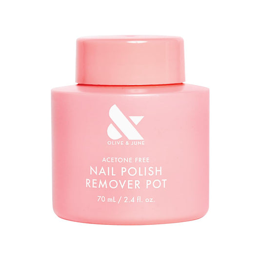 Pink Olive & June Polish Remover Pot | Acetone-Free Nail Polish Remover with Sponge Lid for Mani + Pedi | No-Mess, Gentle & Effective Formula | Non Acetone | Vegan & Cruelty-Free | 70mL