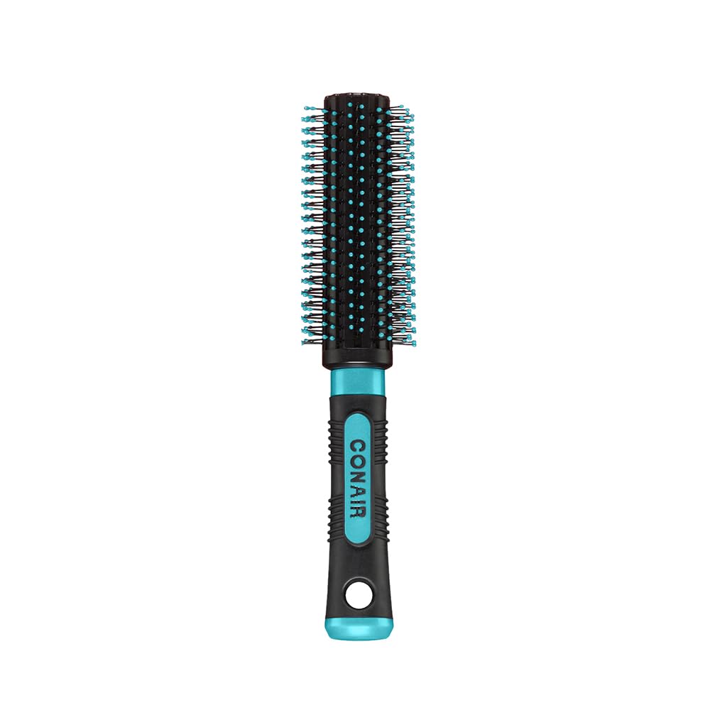 White Smoke Conair Grip & Style Round Brush, Nylon Bristle Hair Brush for Blowout Styling, Ideal for Coarse, Curly, Wavy Hair, Color May Vary