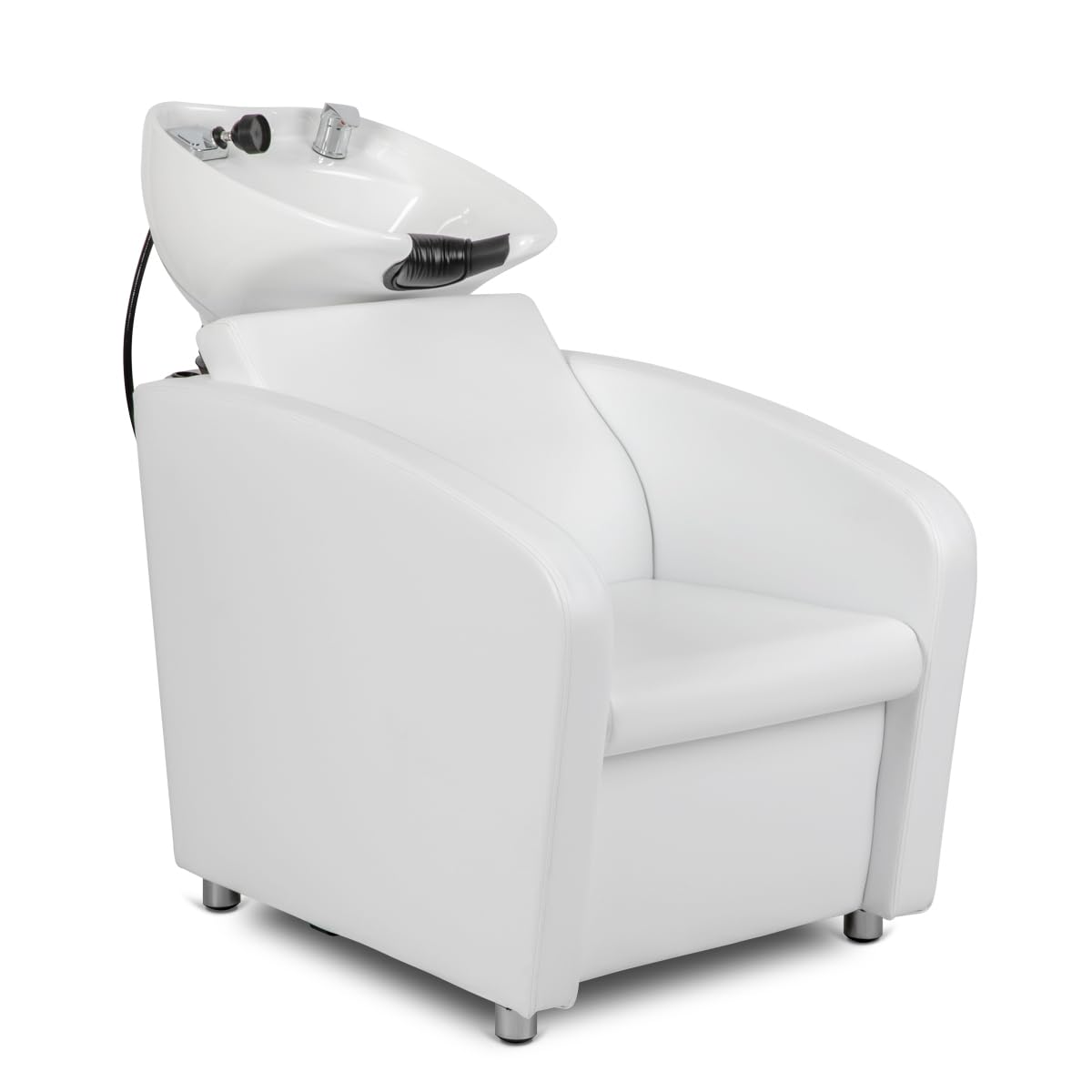 Light Gray Minerva Beauty Triton Shampoo Bowl and Chair in White with White Bowl