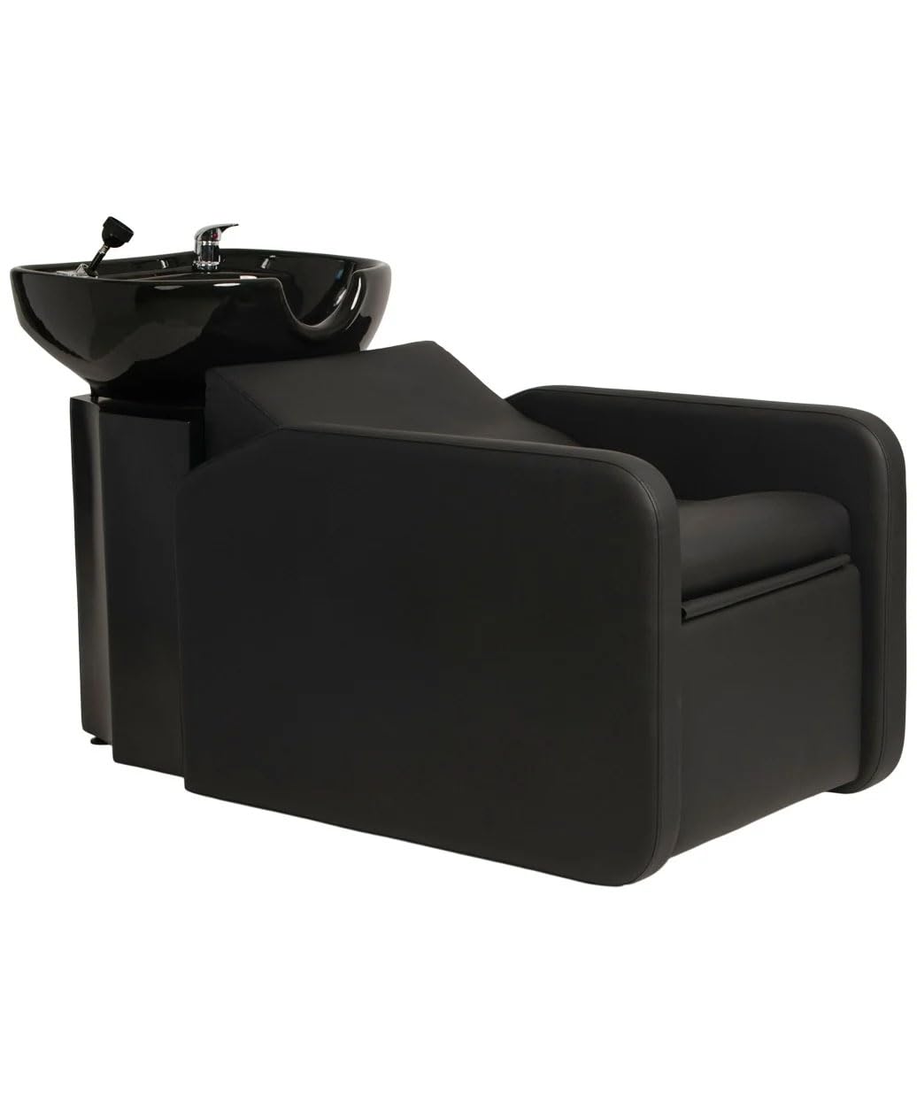 White Smoke Buy-Rite Eclipse Lay-In Shampoo Backwash Unit for Salons & Barbershops - Porcelain Bowl with Hardware, Extra-Wide Reclining Seat, Kick-Out Leg Rest, Built-In Headrest & Lumbar Support, TS-8088-BLK