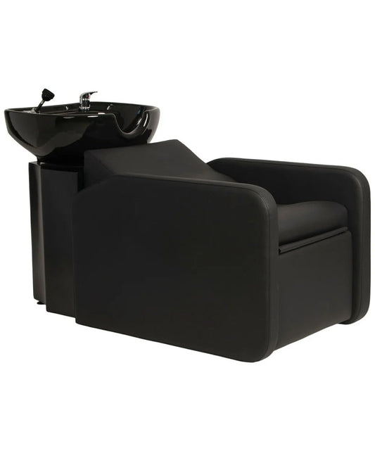 White Smoke Buy-Rite Eclipse Lay-In Shampoo Backwash Unit for Salons & Barbershops - Porcelain Bowl with Hardware, Extra-Wide Reclining Seat, Kick-Out Leg Rest, Built-In Headrest & Lumbar Support, TS-8088-BLK