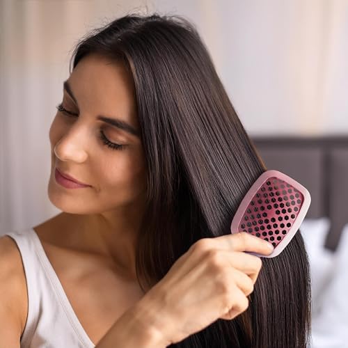 FHI Heat UNbrush Mini Detangler Brush for Pain-Free Brushing on All Wet or Dry Hair Types — Durable Duoflex Anti-Static Bristles, Lightweight Handle, Vented Mini Hair Brush, Peony Light Pink