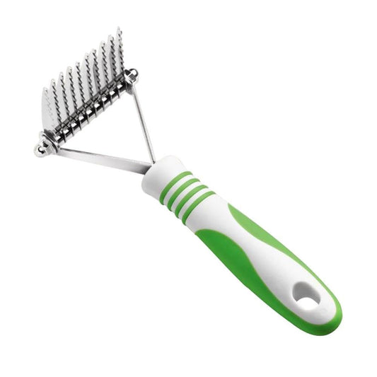 White Smoke Andis 66050 De-Matting Rake with 10 Blades - Grooming Brush with Safety Edges & Promotes Healthy Skin & Coat - Non-Slip Handle, De-Shedding & Perfect for Long-Haired Breeds – 1 Pack, Green