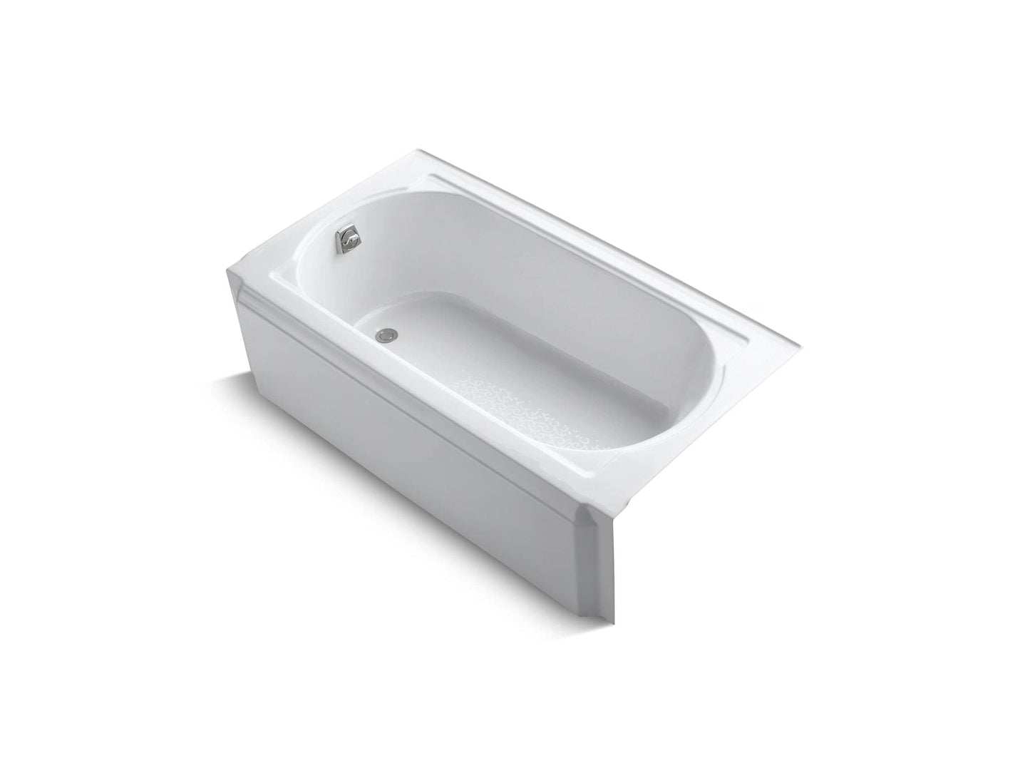 White Smoke KOHLER K-721-0 Memoirs 60" x 33-3/4" Alcove Cast Iron Bathtub with Left-Hand Drain and Itegral Flange, Safeguard Slip-Resistant Surface, White