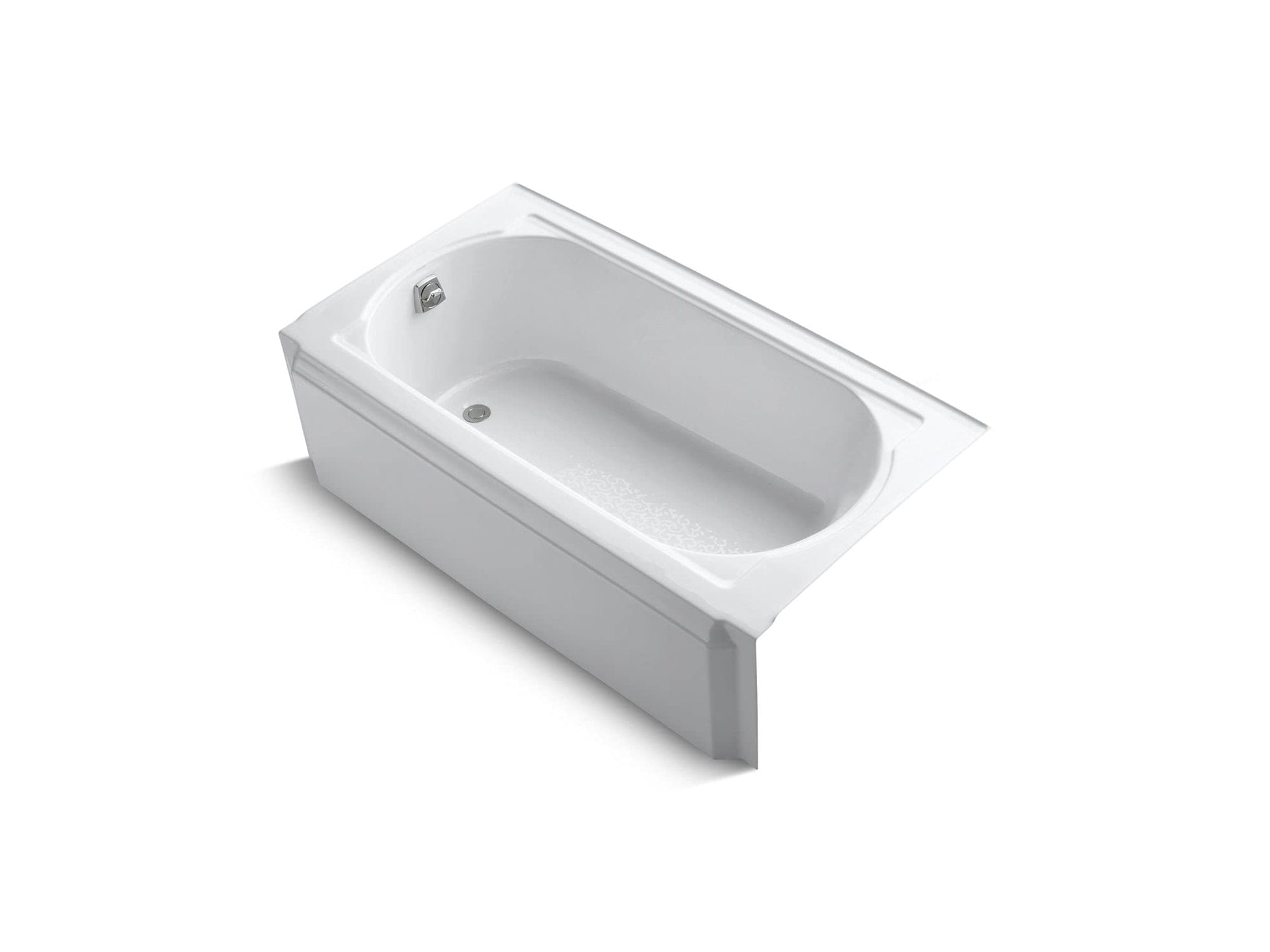 White Smoke KOHLER K-721-0 Memoirs 60" x 33-3/4" Alcove Cast Iron Bathtub with Left-Hand Drain and Itegral Flange, Safeguard Slip-Resistant Surface, White