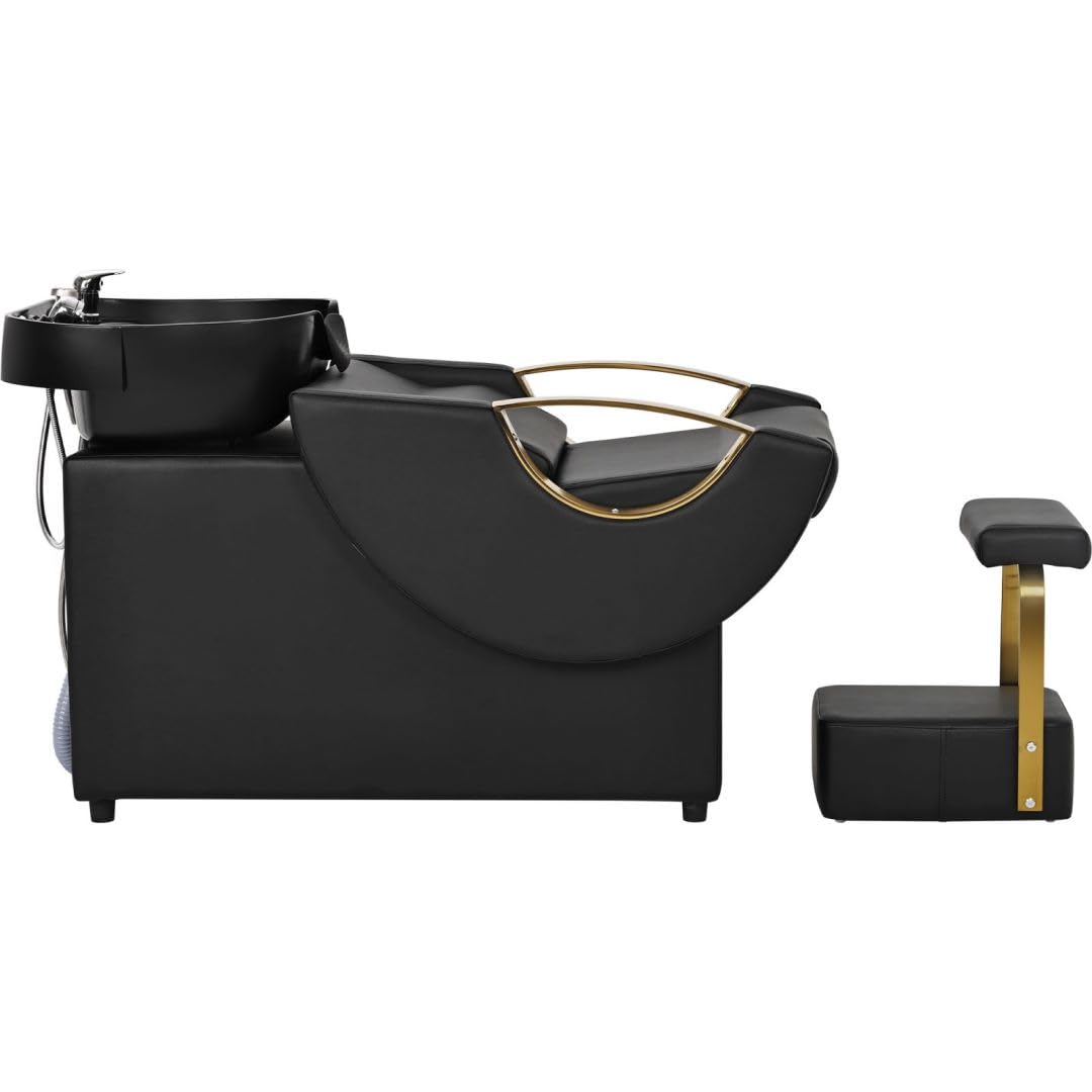 White Smoke Shampoo Bowl and Chair Set for Salon,Seogwisam Backwash Barber Chair,ABS Plastic Shampoo Bowl Sink Unit w/Independent Footrest for Beauty Spa Barbershop