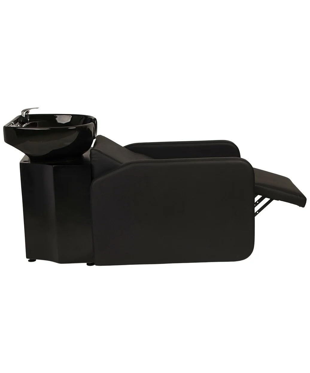 White Smoke Buy-Rite Eclipse Lay-In Shampoo Backwash Unit for Salons & Barbershops - Porcelain Bowl with Hardware, Extra-Wide Reclining Seat, Kick-Out Leg Rest, Built-In Headrest & Lumbar Support, TS-8088-BLK