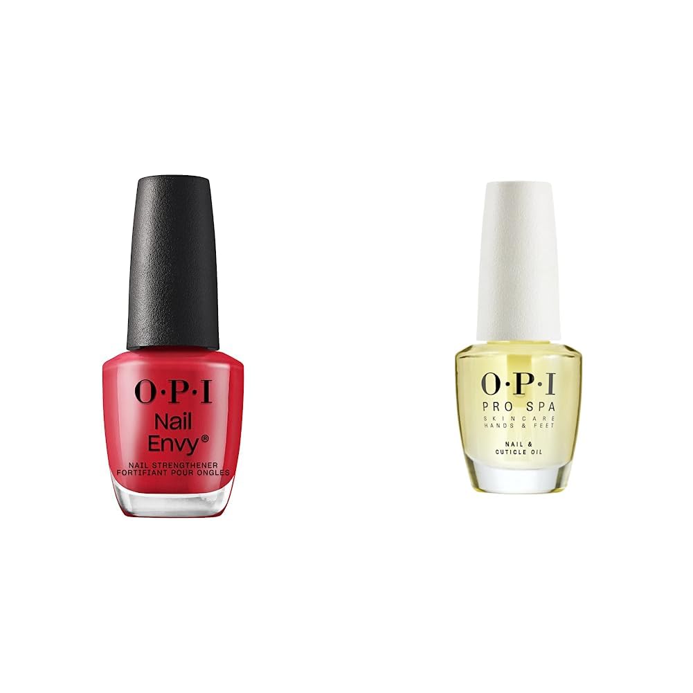 White Smoke OPI Nail Envy, Nail Strengthening Treatment, Stronger Nails in 1 Week, Vegan Formula, Big Apple Red and OPI ProSpa Nail and Cuticle Oil, 0.5 fl oz
