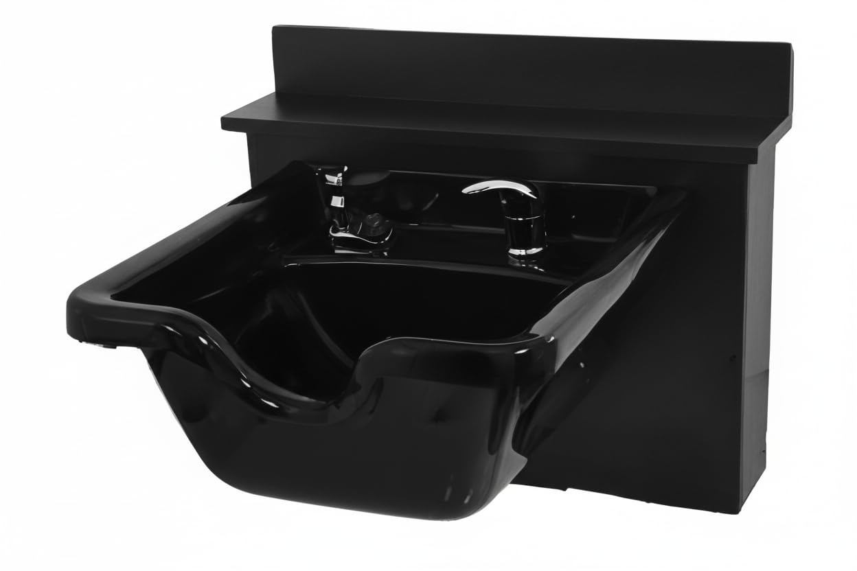 Black Black Square Mounted ABS Plastic Shampoo Bowl Sink Black Cabinet TLC-B11-BC16