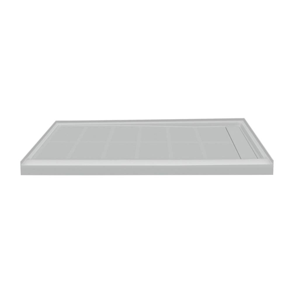 Gray Transolid FL6034R-39 Linear 60-in W x 34-in L Rectangular Alcove Concealed End Drain Shower Base with Right Hand Drain, Grey